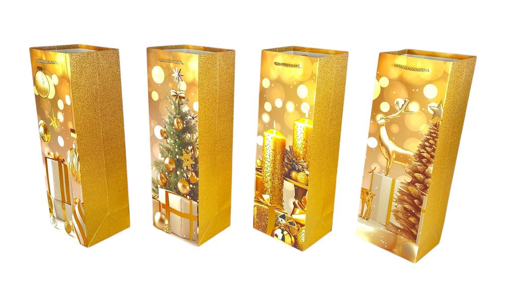 Пакет подарунковий під пляшку новорічний 12х 35 х 10см (814-B)