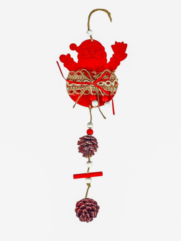 Деревʼяна підвіска Санта червоний з шишками 12 х 12 см (L00410.2)