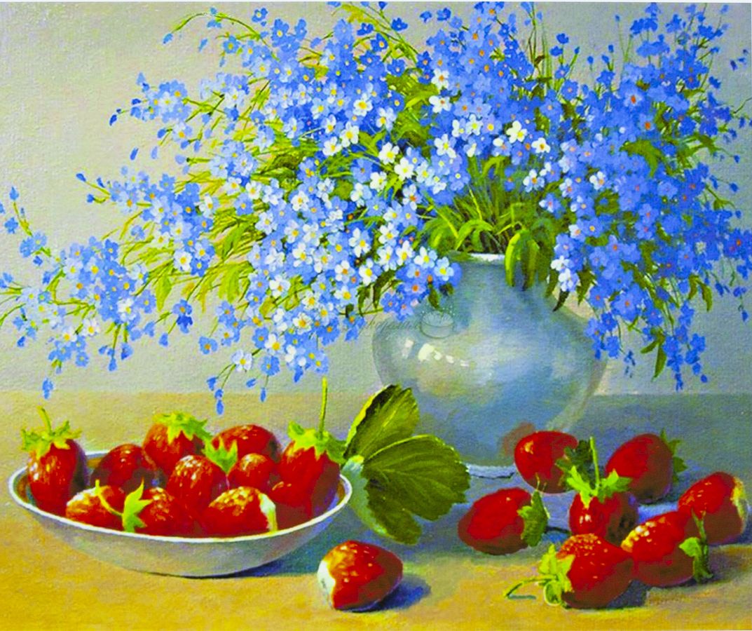 Картина за номерами "Незабудки і полуниця" 40 * 50см, крас.-акрил, кисть-3шт. (1 * 5) (3035)