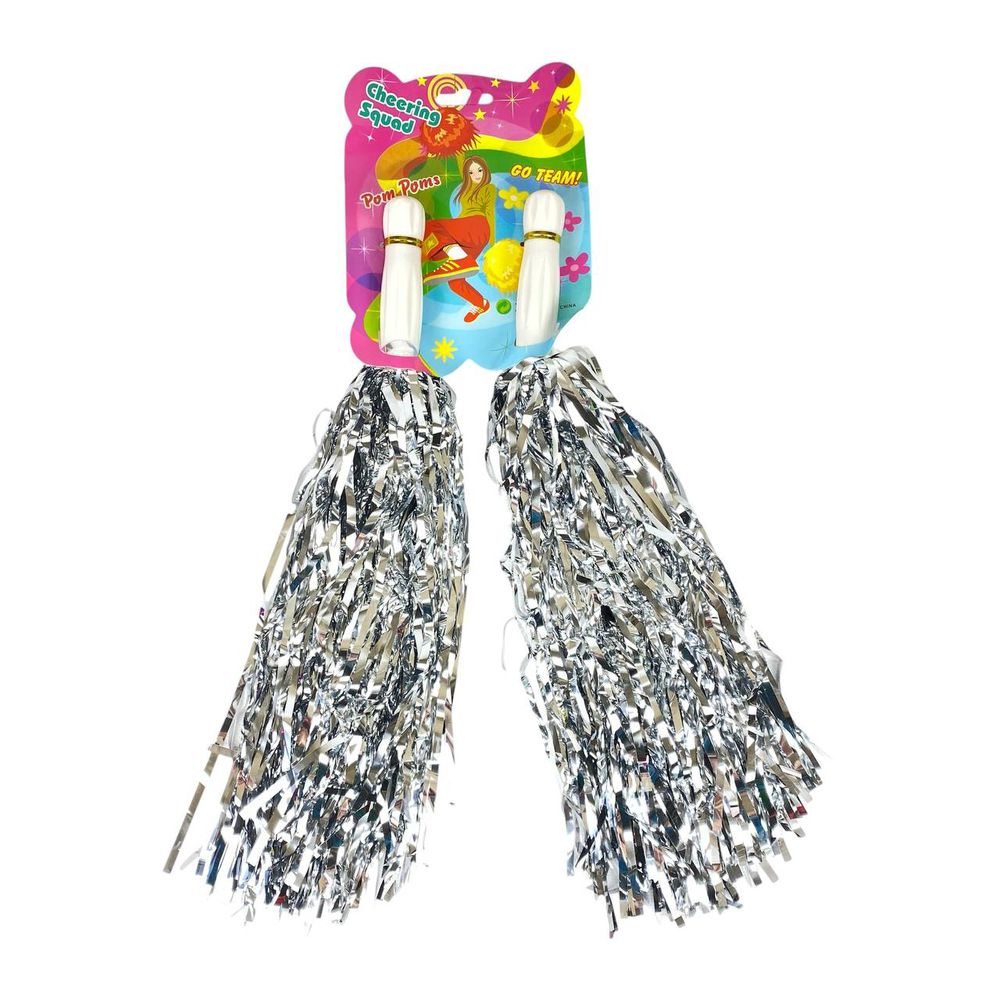 Помпони для черлідінгу та танців срібні 2 шт, з ручкою (0815-100   silver)