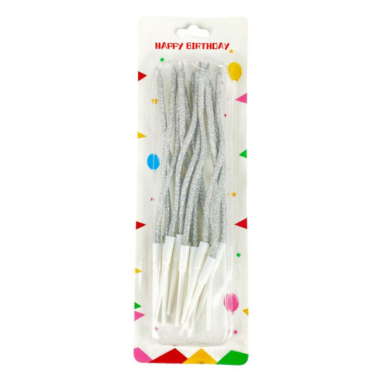 Набір свічок для торту "Коктейльний 16см",  срібло  12шт (320409 silver)