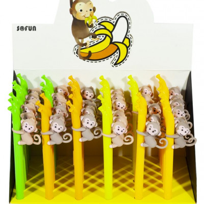 Ручка дитяча, 0,7мм, синя,  мавпочка в дисплеї (36шт/уп) Unison (ZF1866)