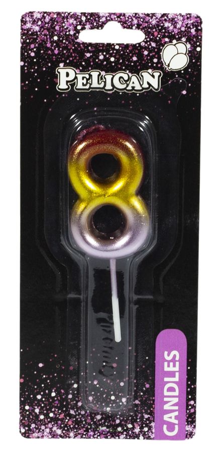 Свеча для торта Pelican, "8" РАДУЖНАЯ 4,5см Разноцветный Pelican (864568)