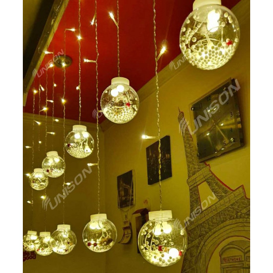 Штора шарики с шишками 12шт, 2,5м * 0,8м. белый теплый (1848-08)