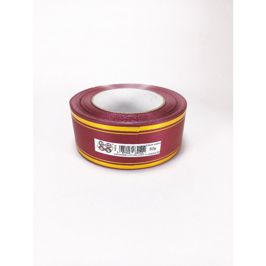 Стрічка пластикова 5см, 50 ярд,  бордо  2 золоті  смужки Червоний Unison (PAS50 -2 burgundy)