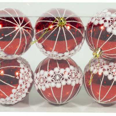 Набір куль новорічних - червоні "Мережива" d= 8см 6шт Червоний Unison (1080)