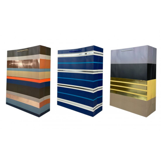 Пакет подарунковий YM1071-M фольгований, Смуга - 4дизайни, 210g, 26x32x10cm (YM1071-M)