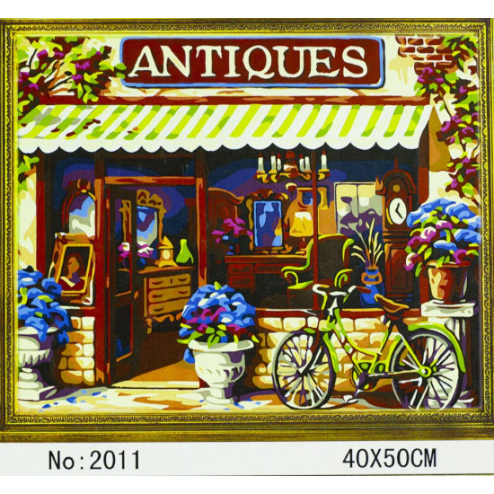 Холст-розмальовка під номерами 40*50см з набором фарб і пензликами 2 шт, з рамкою, Антикварна крамниця (G177*)