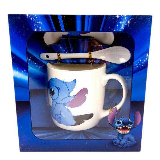 Чашка керамічна 350мл "Стiч" з блюдцем та ложкою 4 види (1020)