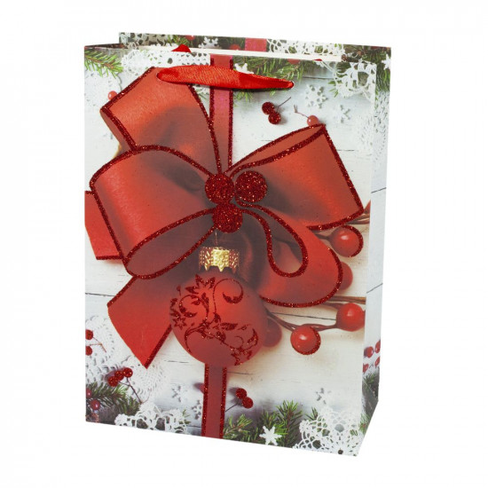 Пакет новорічний "Бант" з глітером, 18х23х10см, 210гр (RQ-629S)