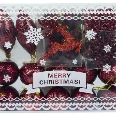Набір куль новорічних "Present" 33шт, фігурки, намисто, в коробці з ручкою Червоний Unison (03LE)