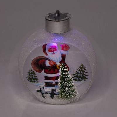 Ялинкова куля LED різним кольором 3D фігура "Дід Мороз в лісі" 11,5 х 9,5 х 6,5см Білий Unison (9965)