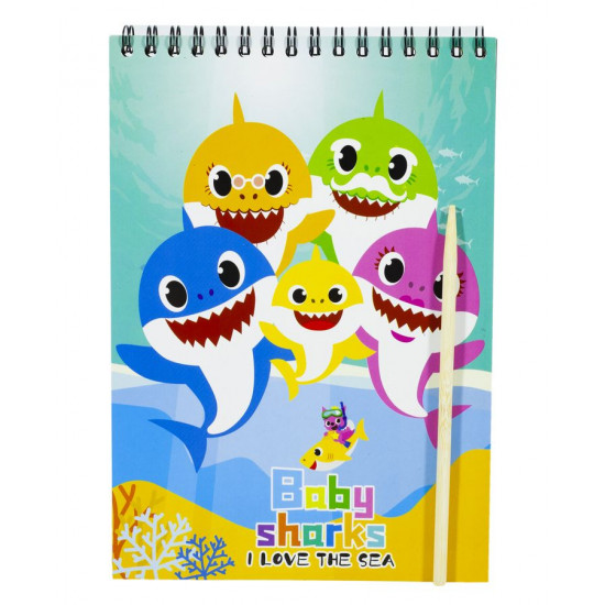 Блокнот для гравюр  А5/8 чорн.л."Акулята"+дер.палоч.Scratch note_14*20см (E-3002-A)