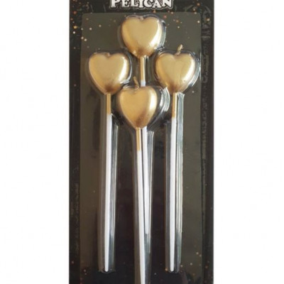 Набір свічок для торту "СЕРДЕЧКО на полочці", золото, 4шт/уп Золотий Pelican (868601)