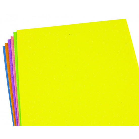 Фоамиран 1.7мм "МИКС" Fluorescent Glitter HQ A4  (21X29.7CM) 6листов, 17F-MIX Разноцветный Unison (17FA4-MIX)