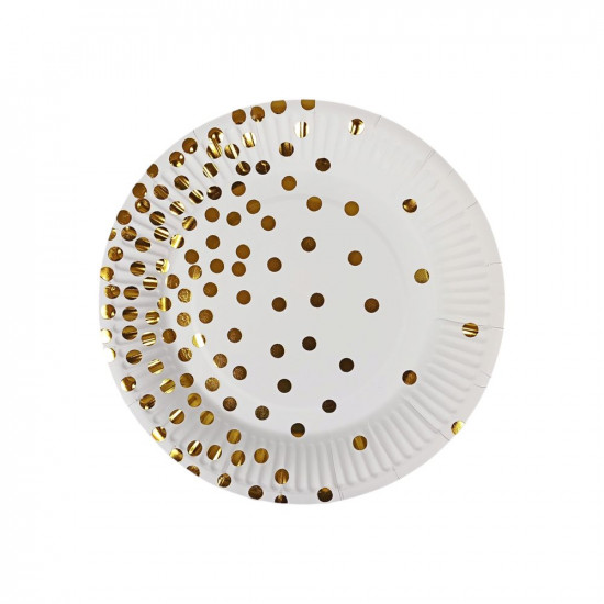 Тарілки одноразові картонні фольговані 18см - 10 штук в пачці, "Горошек" Білий Без бренду (10143 white)