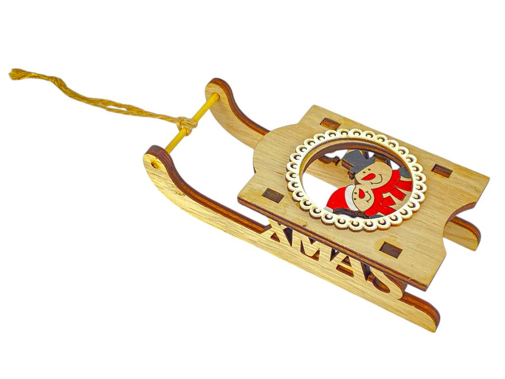 Дерев'яна підвіска сани 13 х 6 х 3, 5см (L00407)