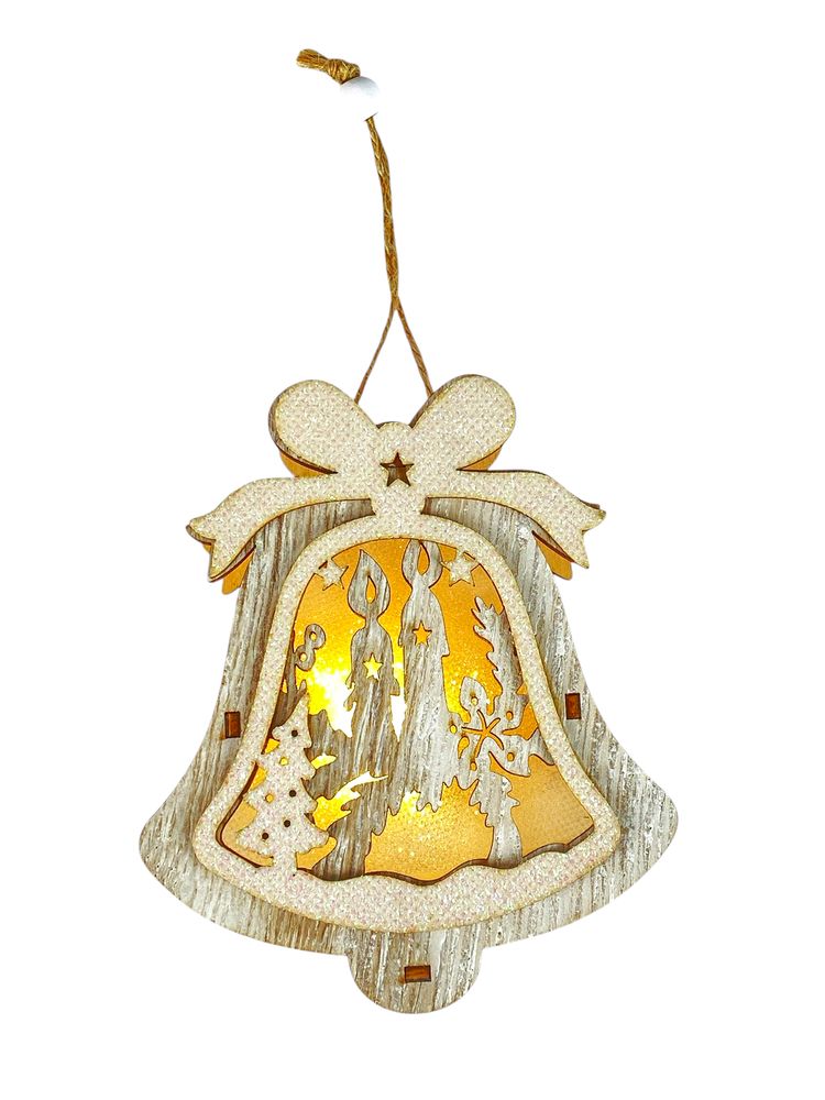 Дерев'яна підвіска Дзвіночок-підсвічування зі свічками 12 х 10 х 2см (L00412)