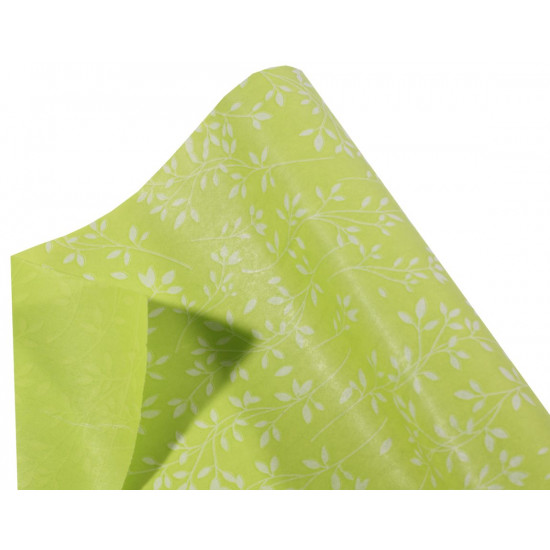 Крафт папір подарунковий двосторонній салатний з білими маленькими листочками 0,7х8м (Пт 848)