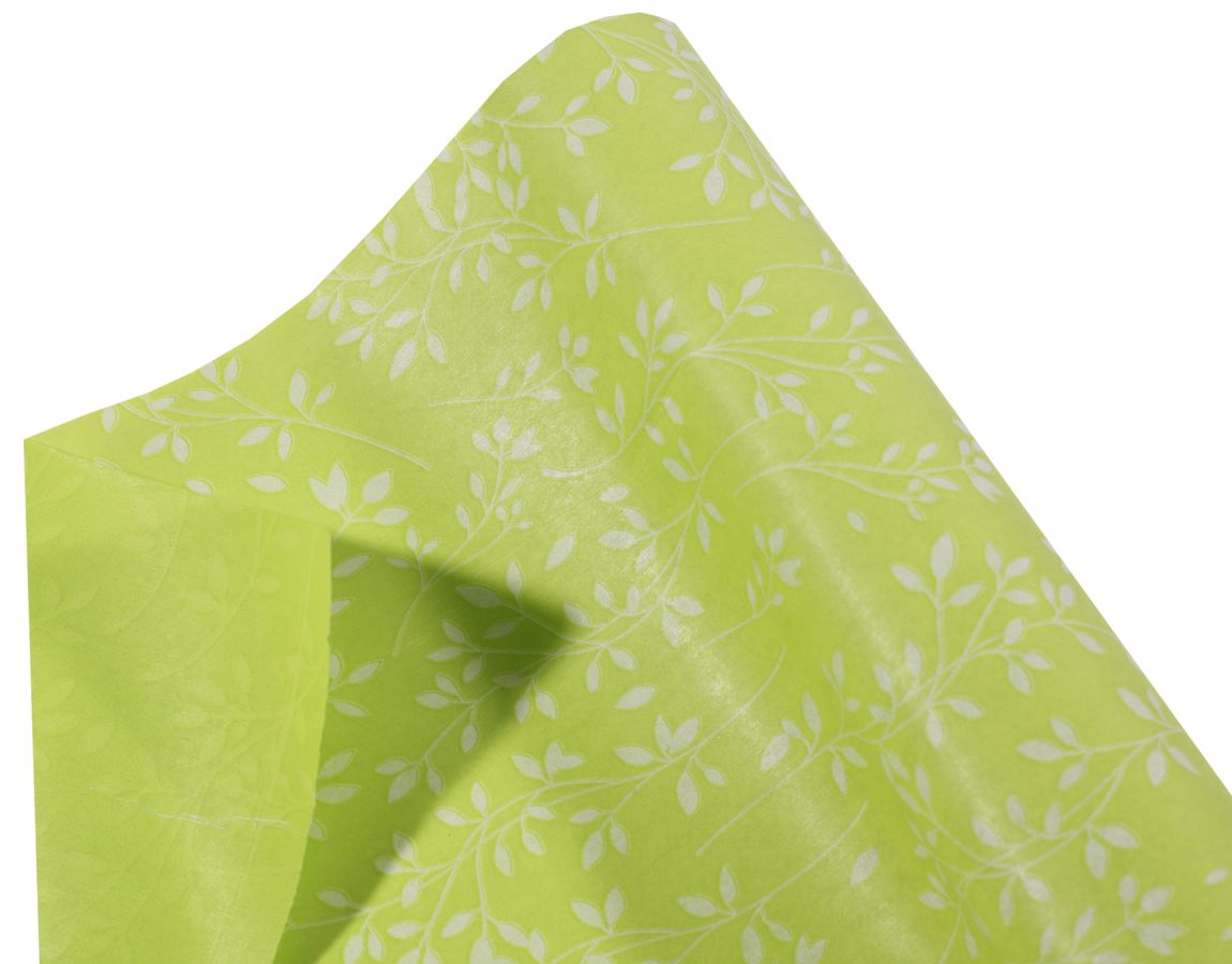 Крафт папір подарунковий двосторонній салатний з білими маленькими листочками 0,7х8м (Пт 848)