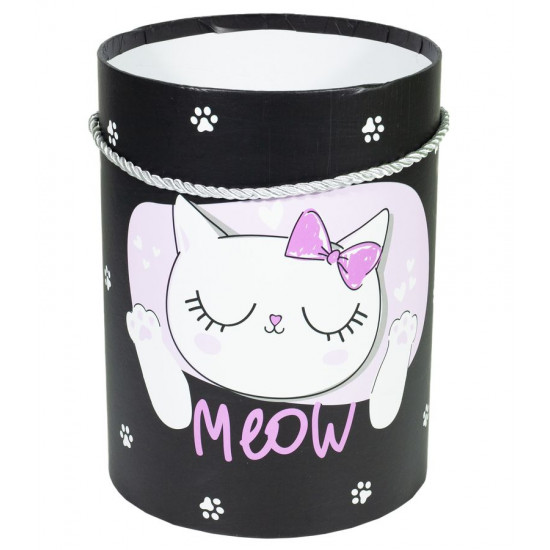 Кругла подарункова чорна коробка - без кришки, 23,5х18х18/21,5хх16х16/17,5х14,5х14,5см, для квітів "Котик" (3шт в наборі) (371-37-2)