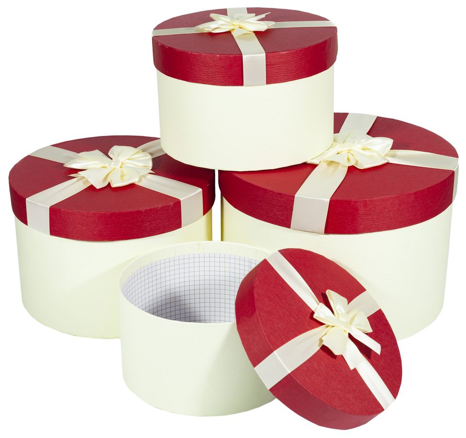 Подарункова коробка 1001-13, кругла червона з білим, 29X29X19cm (1001-13 №1)