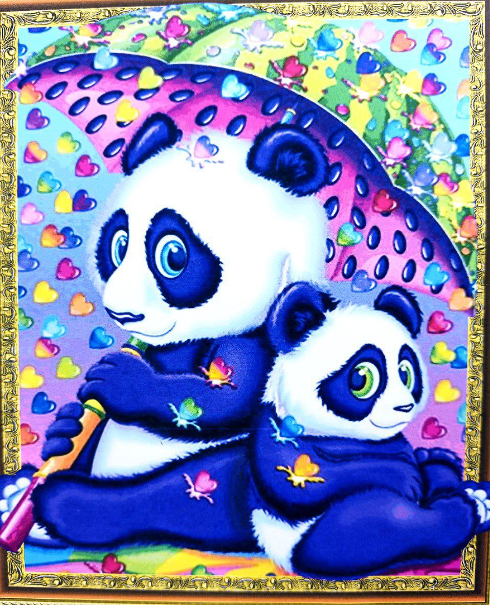 Алмазная мозаика 5D по номерам 40*50см "Панды под зонтиком""  карт уп. (Полотно на раме камни) Разноцветный Unison (30624)