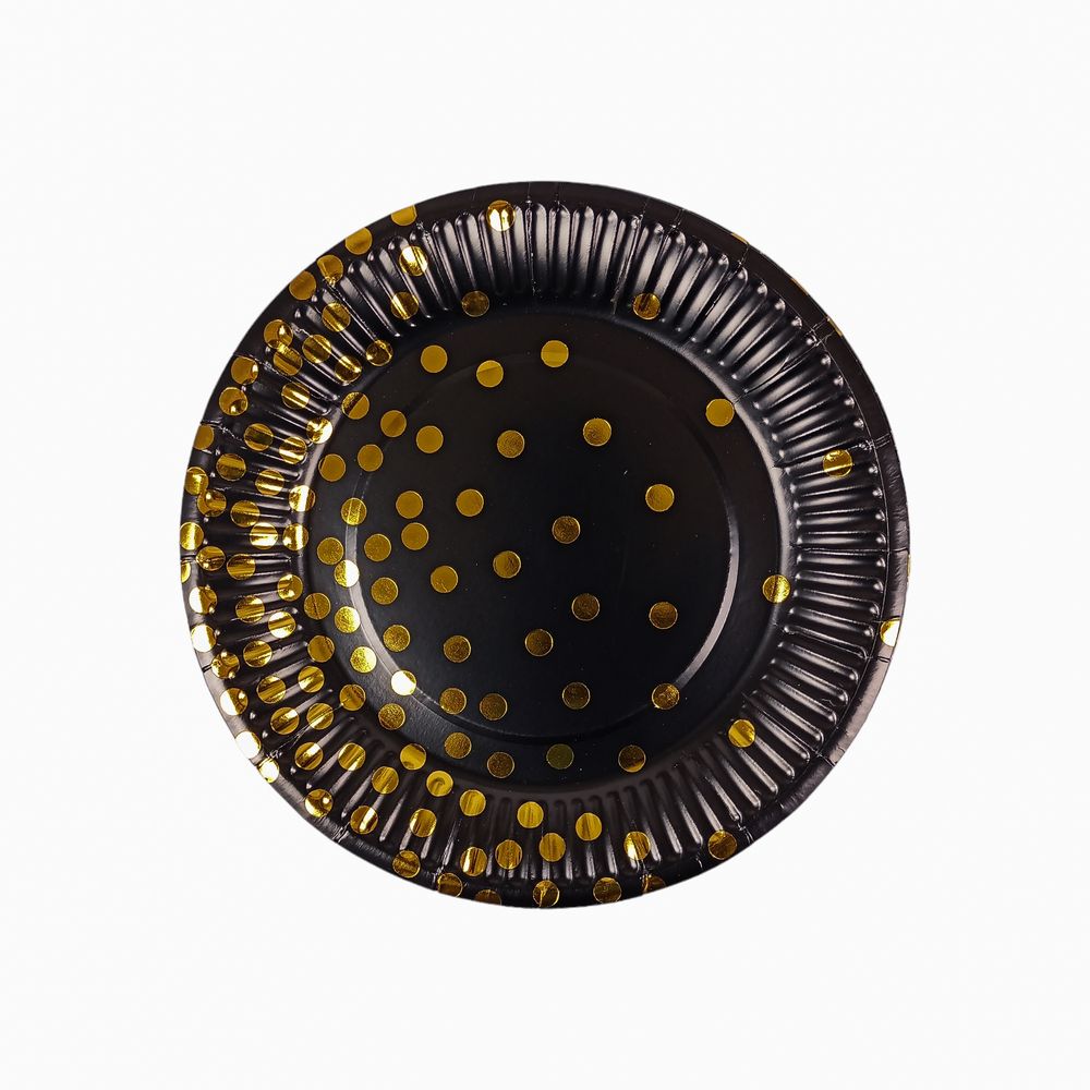 Тарілки одноразові картонні фольговані 18см - 10 штук в пачці, "Горошек" Чорний Без бренду (10143 black)