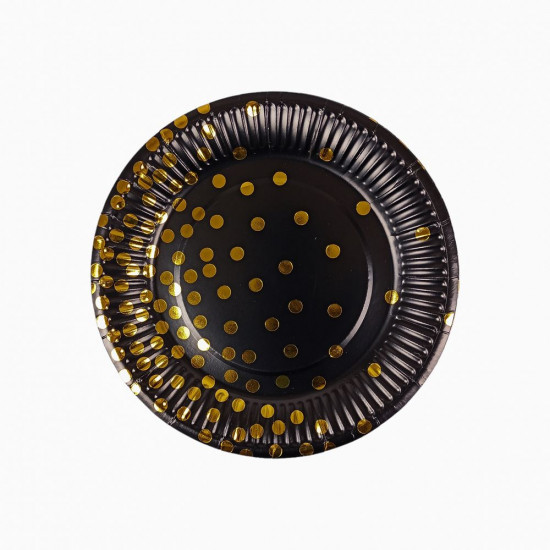Тарілки одноразові картонні фольговані 18см - 10 штук в пачці, "Горошек" Чорний Без бренду (10143 black)