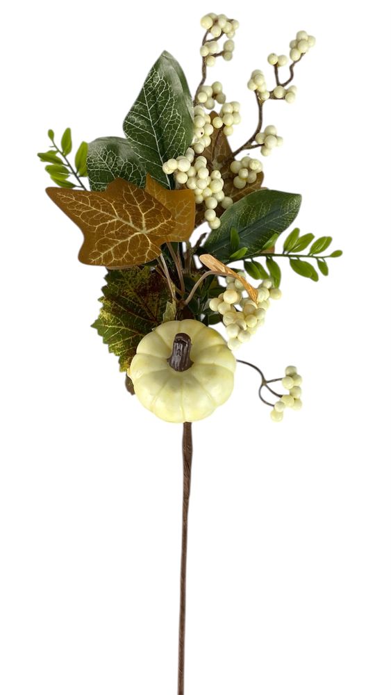 Осіння гілочка з гарбузиком , 43 см, молочно-коричнево-зелена (с30583)