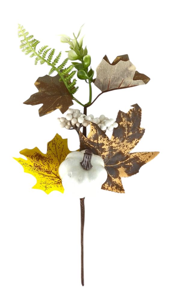 Осіння гілочка з гарбузиком , 36 см, біло-коричнево-жовта (с30581)