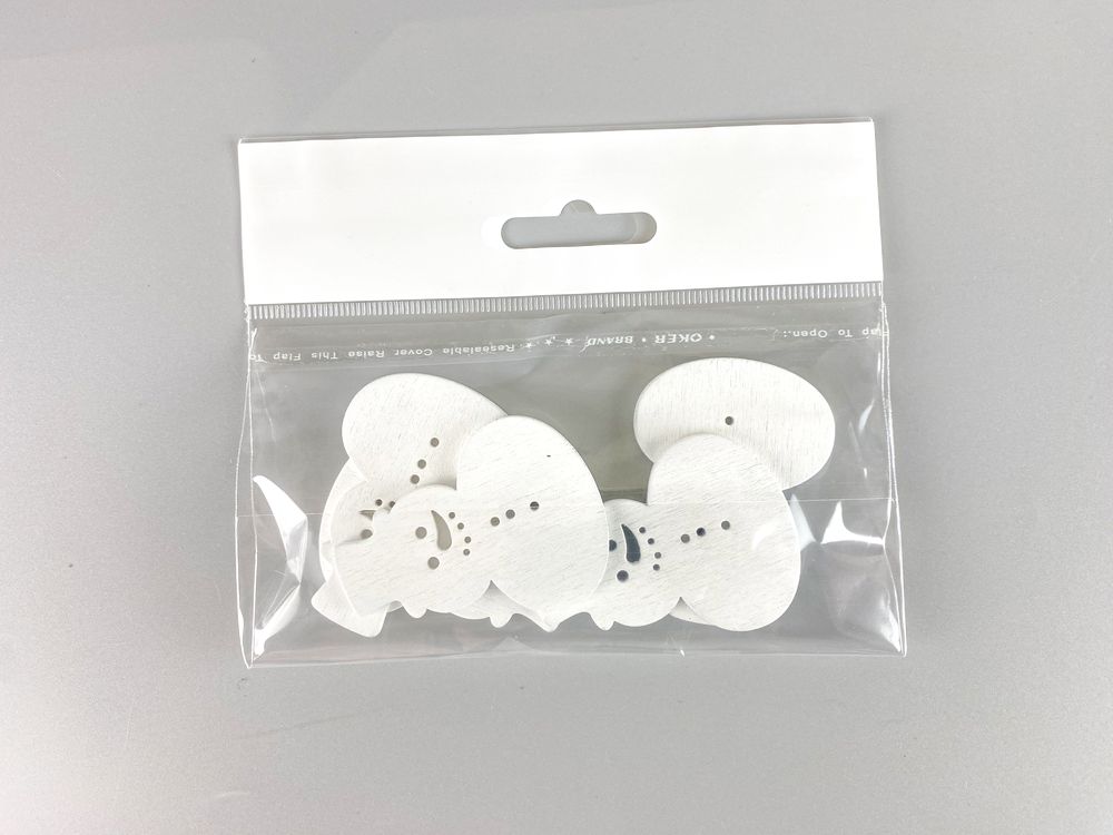 Дерев'яний сніговик 5 х 6см, білий, 5шт (TK-015)