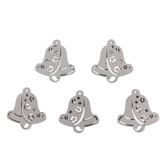 Дерев'яний дзвіночок з зірками  5 х 6см, білий, 5шт (TK-016)