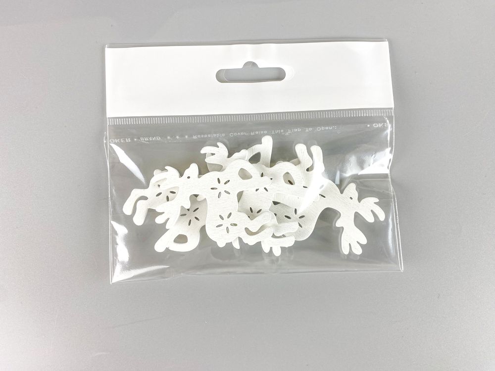 Дерев'яний олень з сніжинками  5 х 6см, білий, 5шт (TK-017)