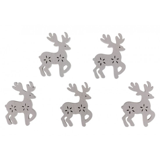 Дерев'яний олень з сніжинками  5 х 6см, білий, 5шт (TK-017)