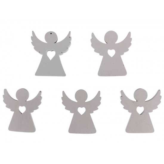 Дерев'яний ангел з сердечком  5 х 6см, білий, 5шт (TK-020)