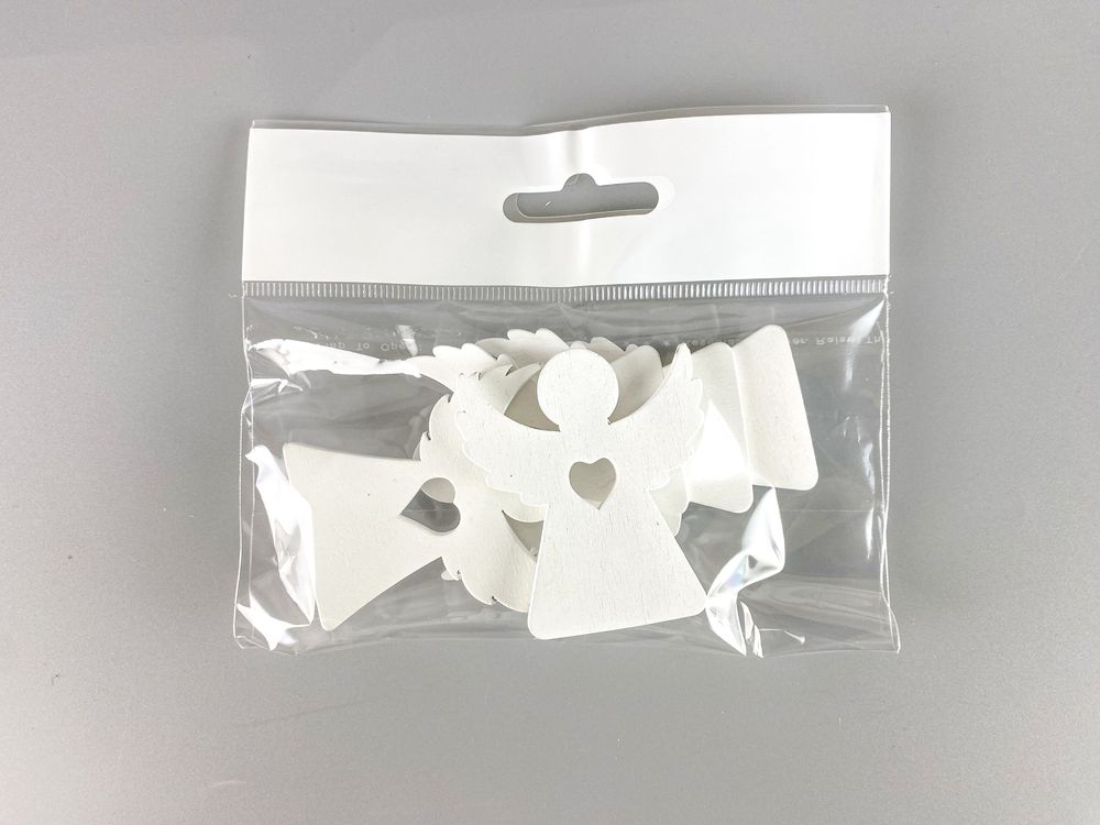 Дерев'яний ангел з сердечком  5 х 6см, білий, 5шт (TK-020)