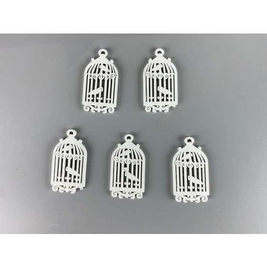 Дерев'яна клітка з попугою 5 х 6см, біла, 5шт (TK-021)