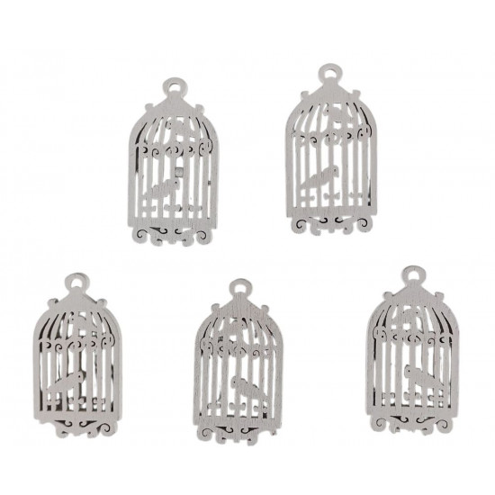 Дерев'яна клітка з попугою 5 х 6см, біла, 5шт (TK-021)