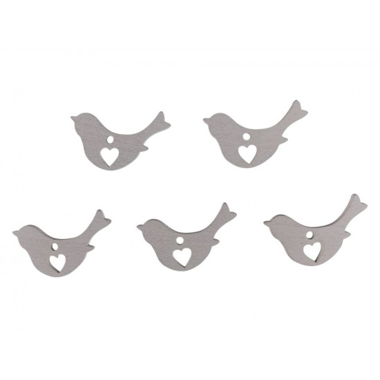 Дерев'яна пташка з сердечком 5 х 6см, біла, 5шт (TK-022)