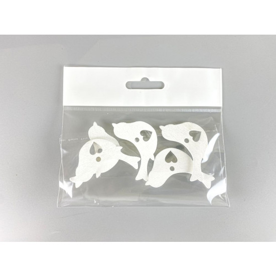 Дерев'яна пташка з сердечком 5 х 6см, біла, 5шт (TK-022)