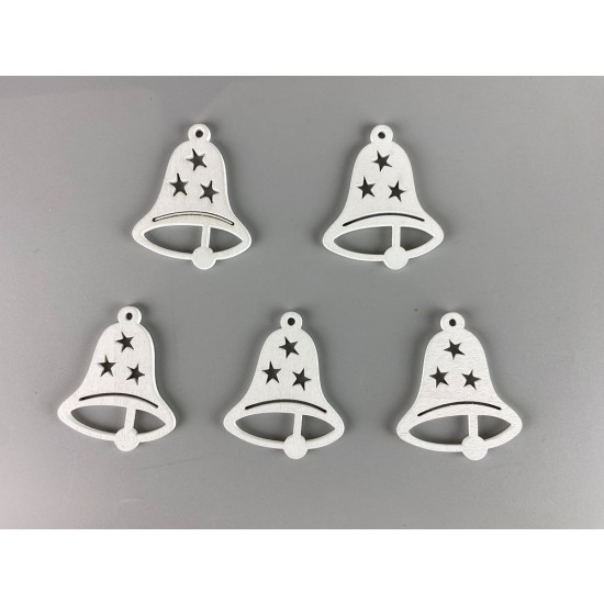 Дерев'яний дзвіночок з зірками  5 х 6см, білий, 5шт (TK-023)