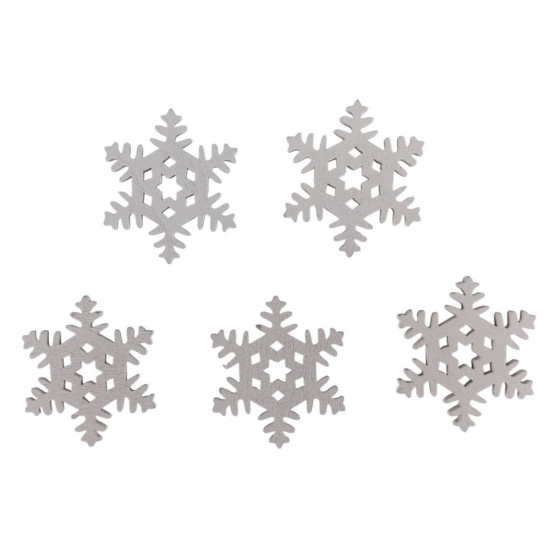 Дерев'яна сніжинка з зірочкою 5 х 6см, біла, 5шт (TK-024)