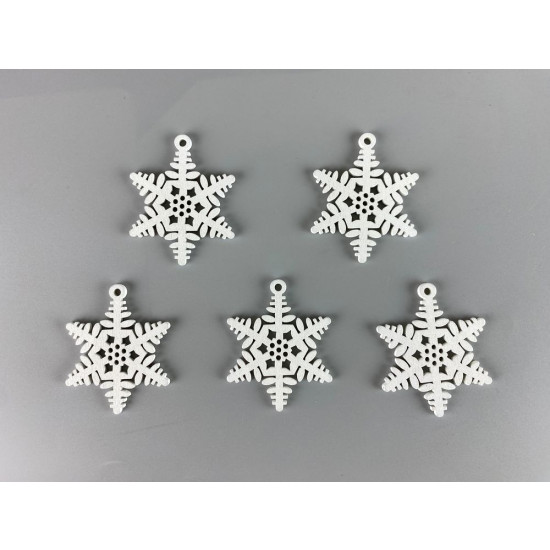 Дерев'яна сніжинка-підвіска листок 5 х 6см, біла, 5шт (TK-028)