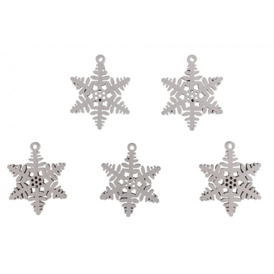 Дерев'яна сніжинка-підвіска листок 5 х 6см, біла, 5шт (TK-028)