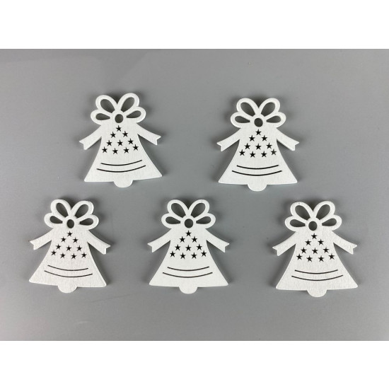 Дерев'яний дзвіночок з бантом 5 х 6см, білий, 5шт (TK-031)