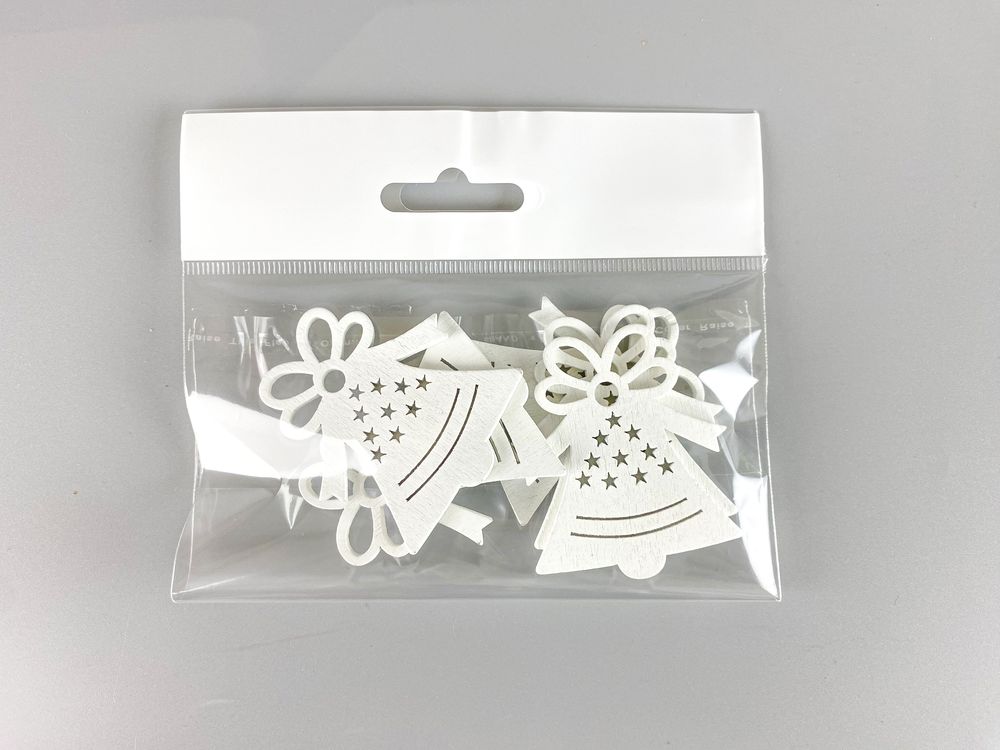 Дерев'яний дзвіночок з бантом 5 х 6см, білий, 5шт (TK-031)