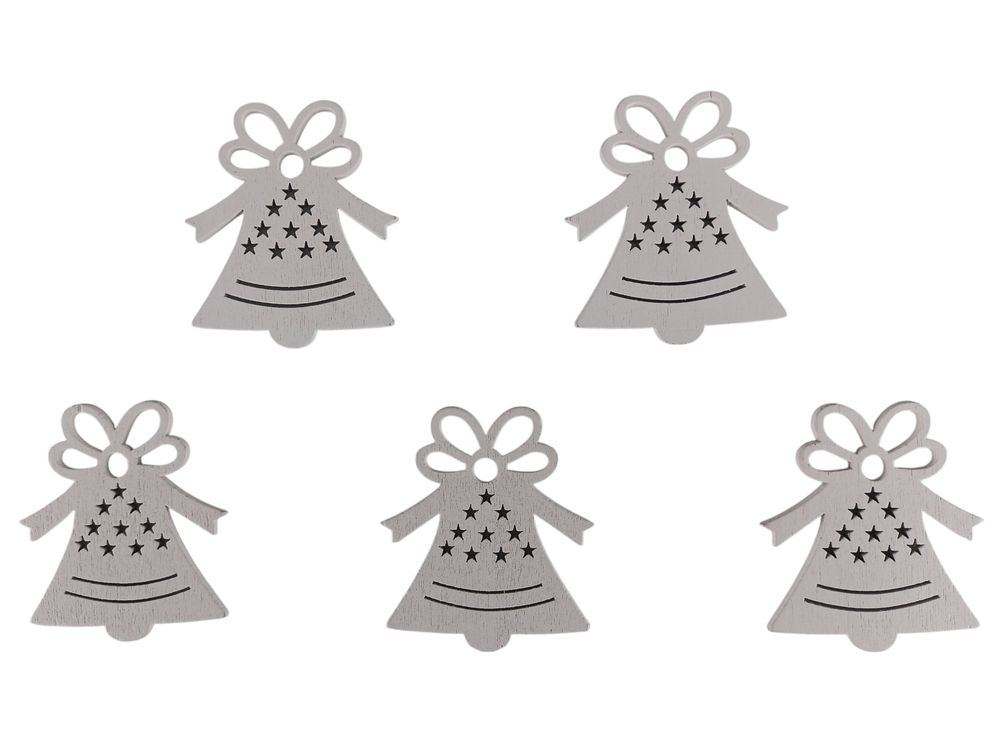 Дерев'яний дзвіночок з бантом 5 х 6см, білий, 5шт (TK-031)