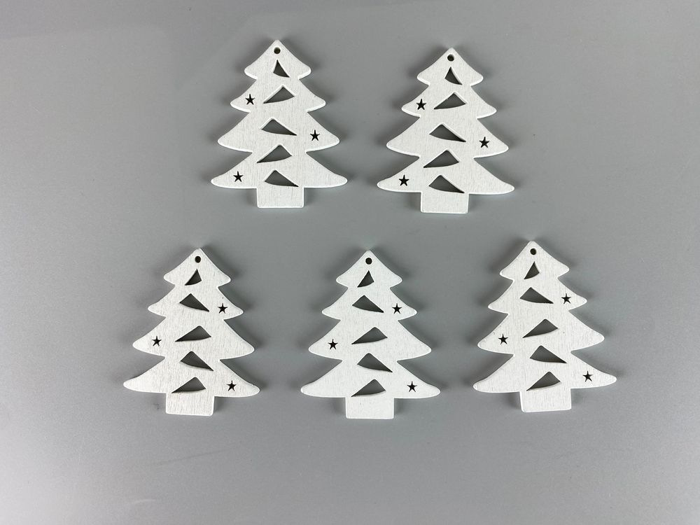 Дерев'яна ялинка із трикутниками 5 х 6см, біла, 5шт (TK-033)