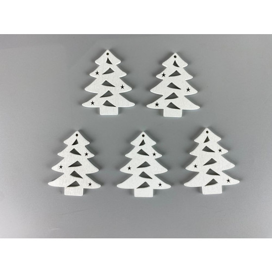 Дерев'яна ялинка із трикутниками 5 х 6см, біла, 5шт (TK-033)